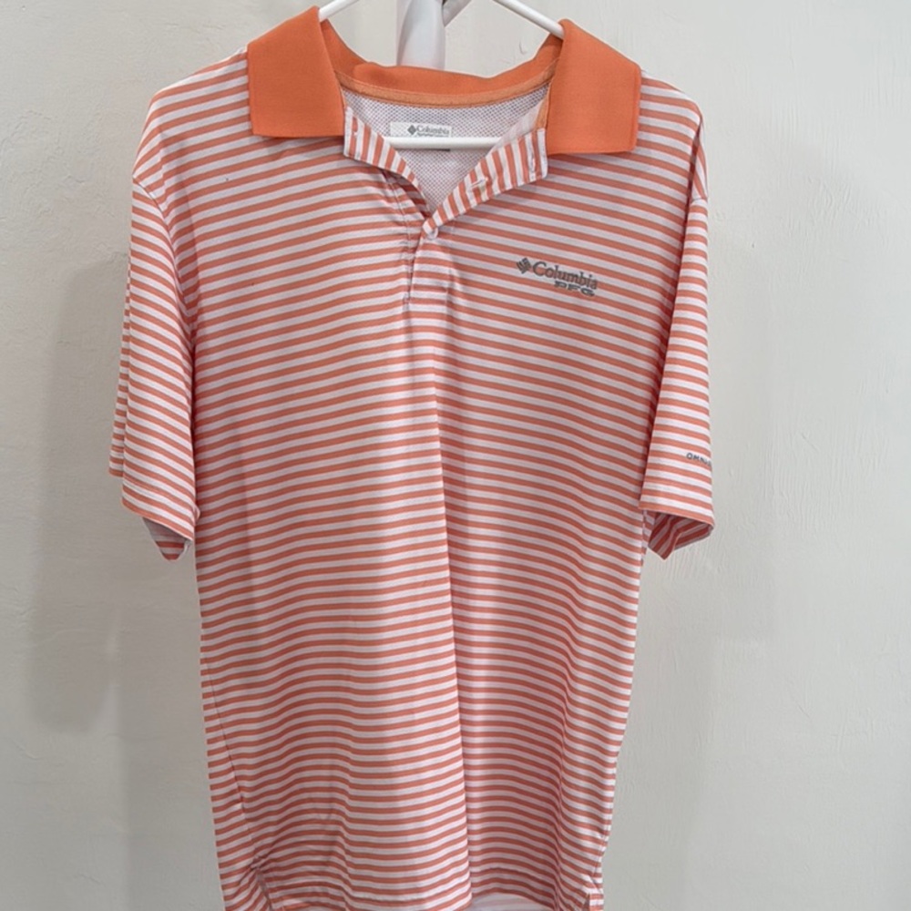 Columbia Orange White Polo Shirt with Stripes